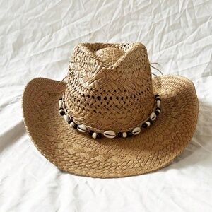 BellanBlue Tan Straw Hat with Beaded Band